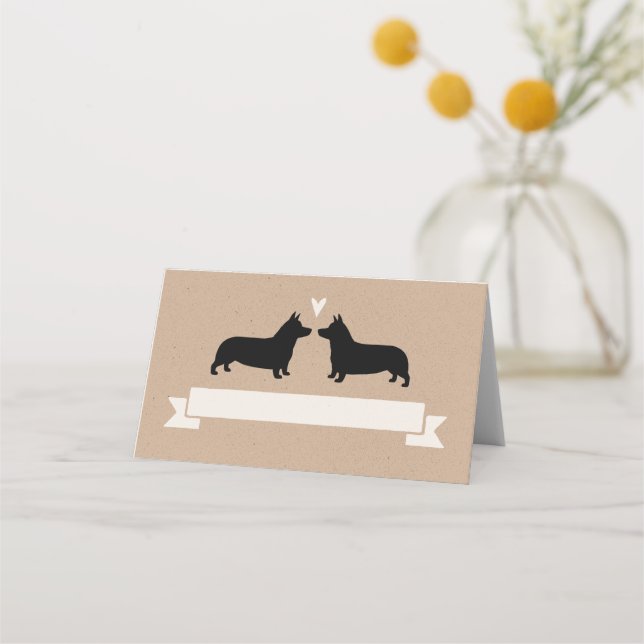 Carte De Placement Pembroke Welsh Corgi Chien Silhouettes Mariage (Devant)
