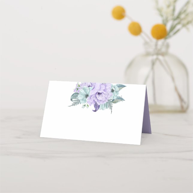 Carte De Placement Peonées d'aquarelle pourpre de la menthe lavande (Devant)