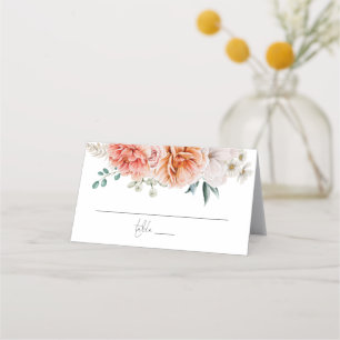 Carte De Placement Peonies de pêche de corail Mariage de script