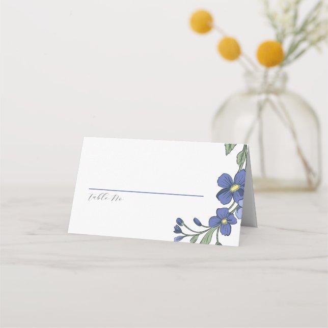 Carte De Placement Périwinkle bleu Moderne Floral Mariage (Devant)