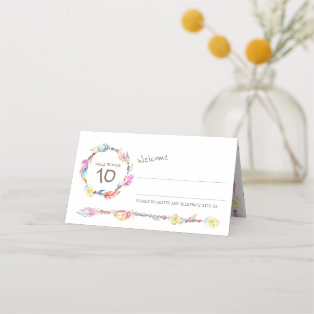 Carte De Placement Perles de plume Boho mariage (Devant)