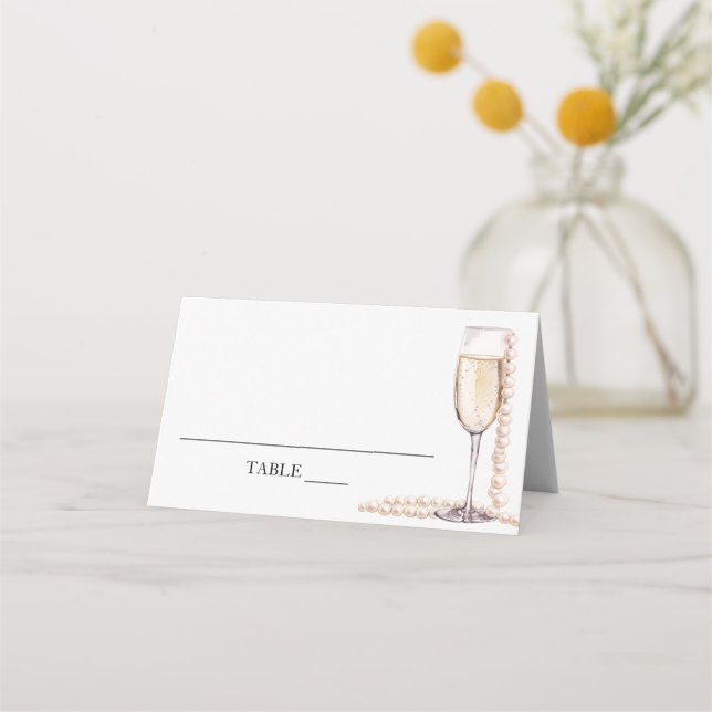 Carte De Placement Perles Élégantes et Carton de Table Plié Prosecco (Devant)