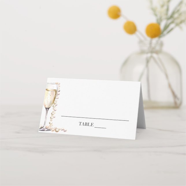 Carte De Placement Perles Élégantes et Carton de Table Plié Prosecco (Devant)