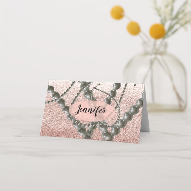 Carte De Placement Perles et Rose Gold Faux Parties scintillant Carte (Devant)