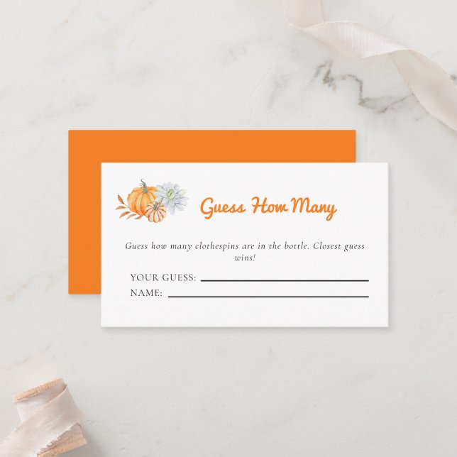 Carte De Placement Petit Baby shower Citrouille Devine Combien De Jeu (Devant/Arrière en situation)