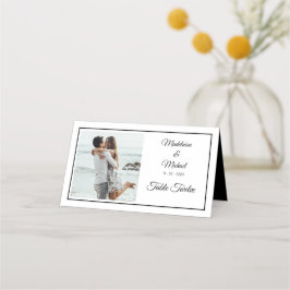 Carte De Placement Photo Elegant Black Mariage Numéro de table