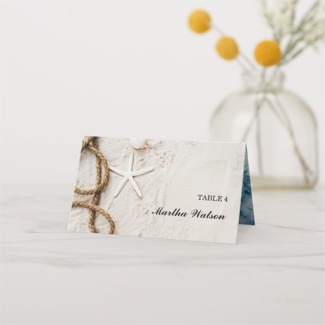 Carte De Placement Photo personnalisée Nom de mariage de la plage tro (Devant)