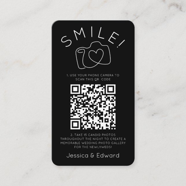 Carte De Placement Photos mémorables Qr Code Black Chic Modern Mariag (Devant)
