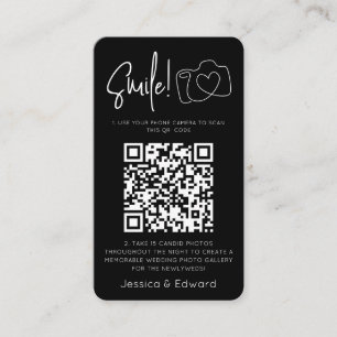 Carte De Placement Photos mémorables Qr Code Black Chic Modern Mariag