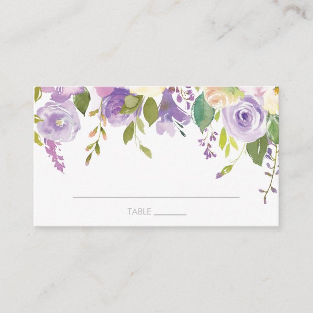 Carte De Placement Pies pourpres Aquarelle Florale Plat (Devant)