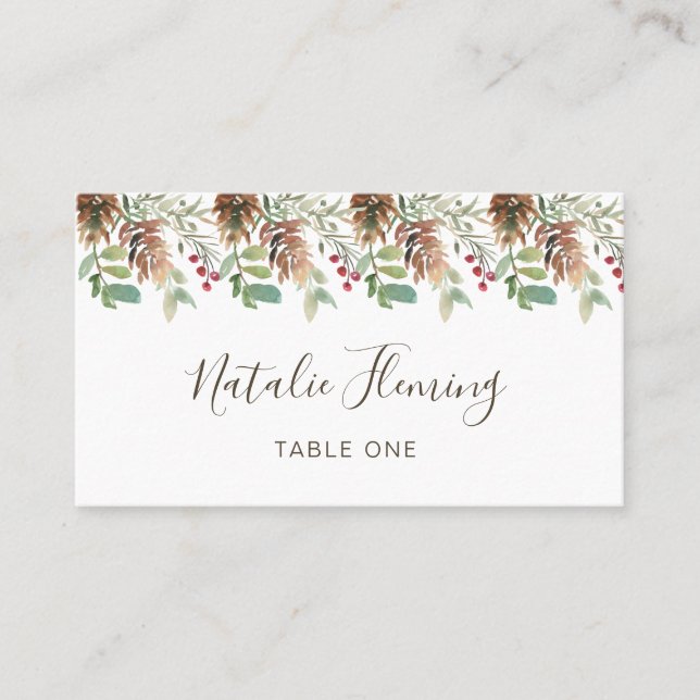 Carte De Placement Pin vert hiver Mariage de Berry rouge (Devant)