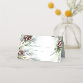 Carte De Placement Pine d'hiver cônes Pins de neige Branches