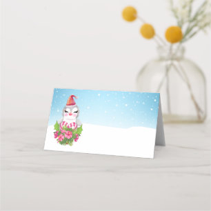 Carte De Placement Pingouin de Noël mignon à Santa Hat
