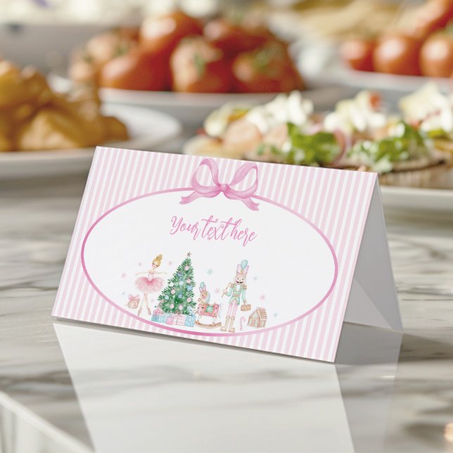 Carte De Placement Pink Bow Nutcracker Christmas Birthday Food Tent (Créateur téléchargé)