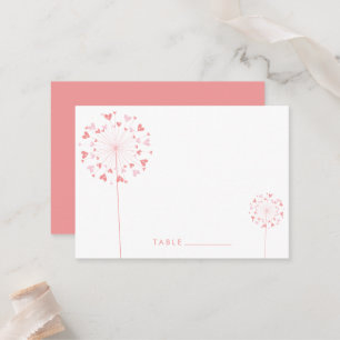 Carte De Placement Pink Dandelion Flowers Love Hearts Mariage d'été