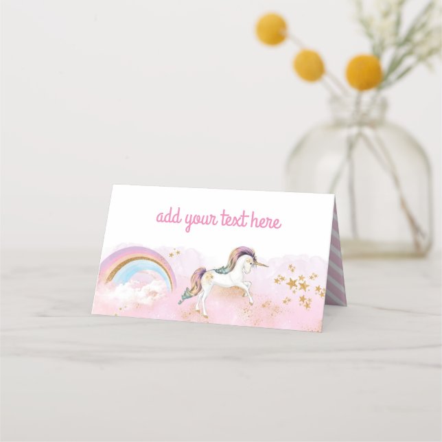 Carte De Placement Pink & Gold Magique Rainbow Unicorn Party (Devant)