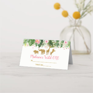 Carte De Placement Pink & Gold Safari animal sauvage un premier anniv