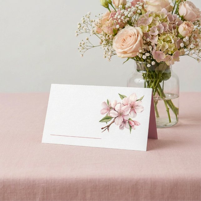 Carte De Placement Pink joli cerisier fleuri nom de table carte place (Delicate floral table name place card features a soft pink blossom design.)