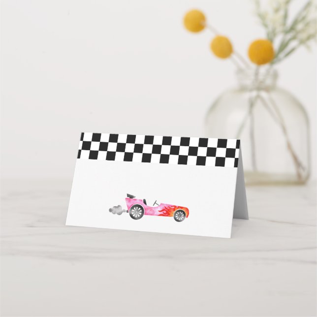 Carte De Placement Pink Race Car Girl Birthday Party Place Card (Devant)