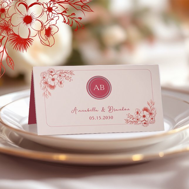 Carte De Placement Pink Red Floral Wedding (Créateur téléchargé)