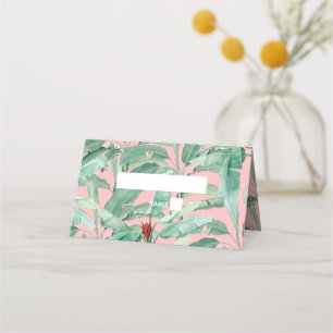 Carte De Placement Pink Tropical Banana Palm Feuille Mariage