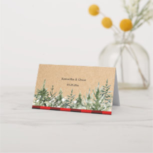 Carte De Placement Pins d'aquarelle Kraft et buffle rouge Plaid