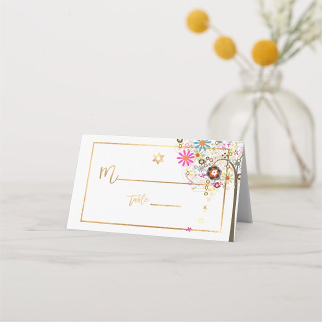 Carte De Placement PixDezines Arbre de LIfe+Floral+Faux Gold (Devant)