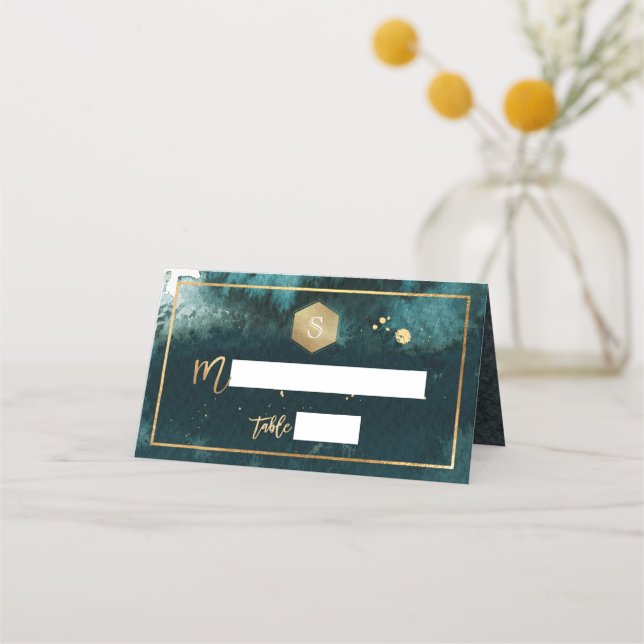 Carte De Placement PixDezines Turquoise Aquarelle verte Barre Mitzvah (Devant)