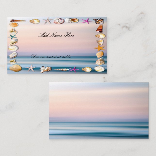 Carte De Placement Plage De Sable Tropical Et Table Mariage De Coquil (Devant / Derrière)