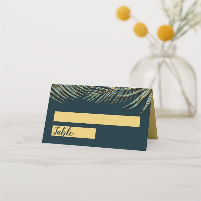 Carte De Placement Plage moderne Palm Gold Turquoise Vert Mariage tro (Devant)