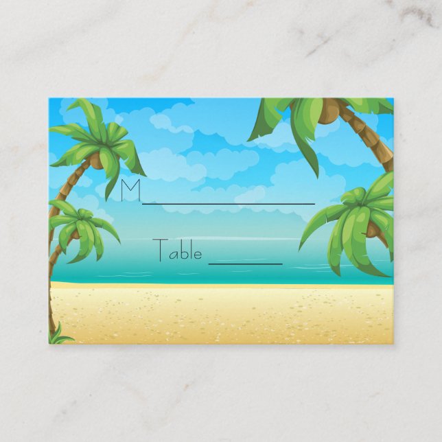 Carte De Placement Plage tropicale et Palmiers Cadre (Devant)