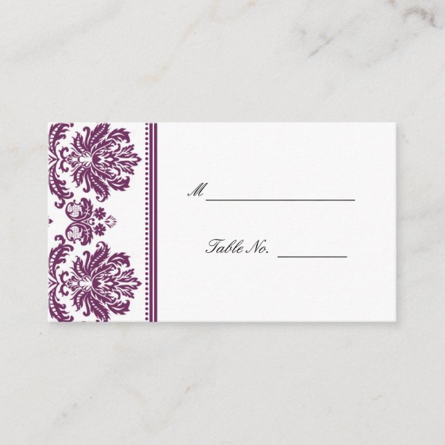 Carte De Placement Plaques de siège Plum Mariage damassé (Devant)
