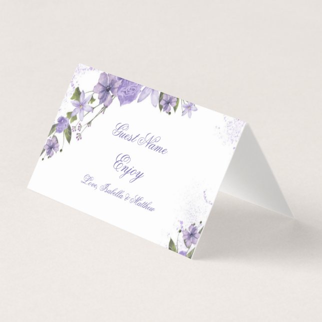 Carte de placement pliée de Mariage floral violet (Front)
