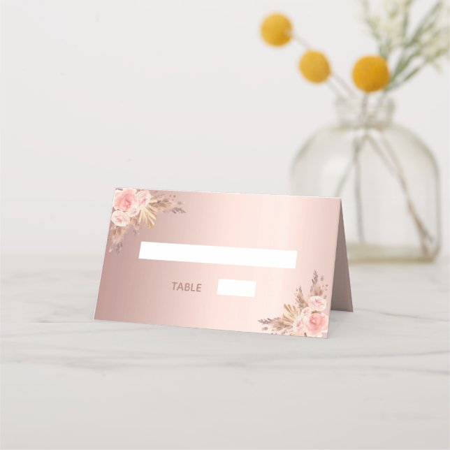 Carte De Placement Pluie de fleurs rose gold et herbe de pampa pour u (Devant)
