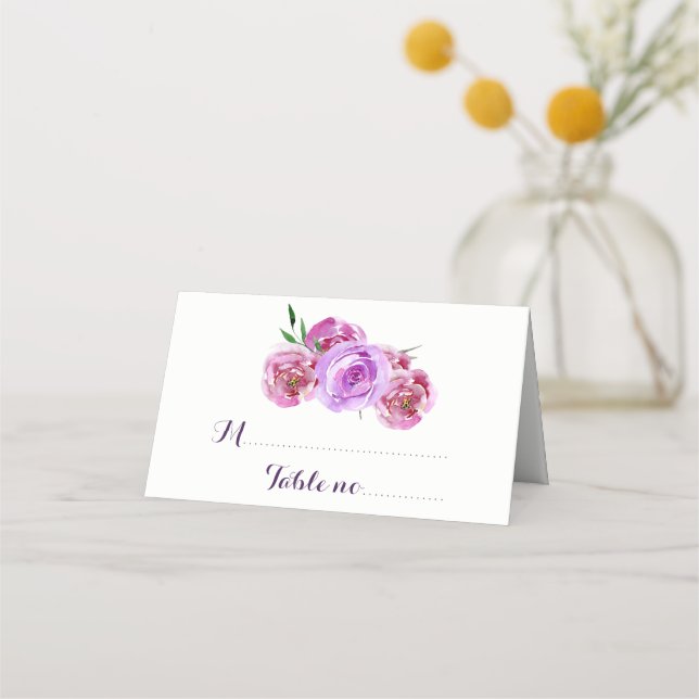 Carte De Placement Plum floral violet bouquet mariage invité (Devant)