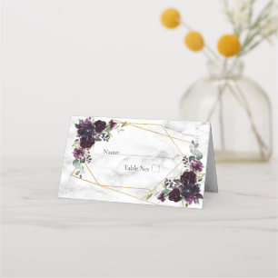 Carte De Placement Plum géométrique Or Marbre pourpre Floral