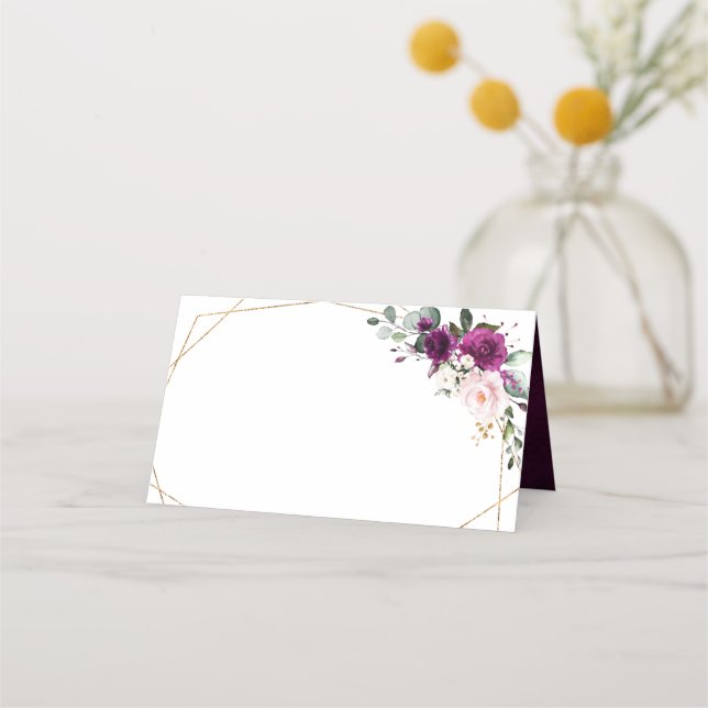 Carte De Placement Plum violet Roses roses rose pâle Mariage géométri (Devant)