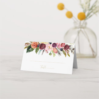 Carte De Placement Plumes d'or Boho Tropical Floral Mariage