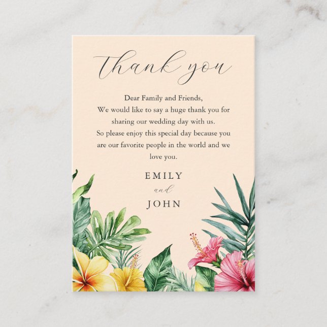 Carte De Placement Poche Aquarelle Tropical Floral Mariage Merci (Devant)