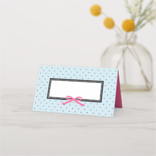 Carte De Placement Point Polka bleu moderne avec ruban rose