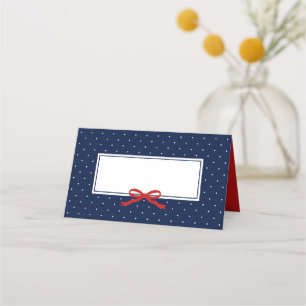 Carte De Placement Point Polka bleu moderne chic avec ruban rouge