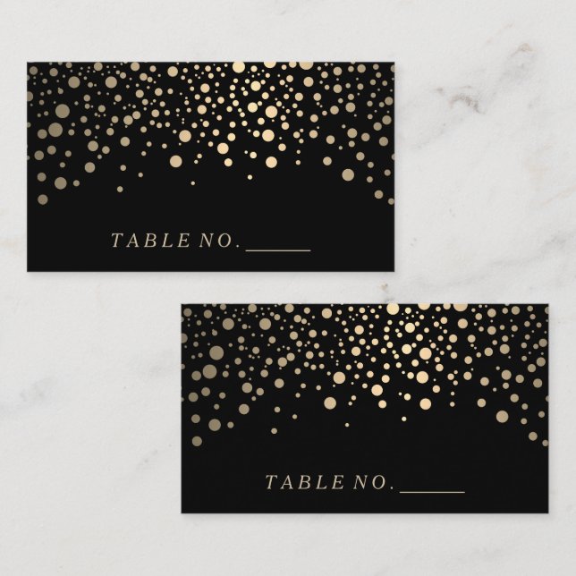 Carte De Placement Points Faux Lights Gold Confetti sur Noir (Devant / Derrière)