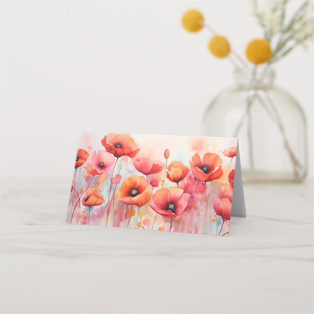 Carte De Placement Poppies d'aquarelle rouge dans un champ (Devant)