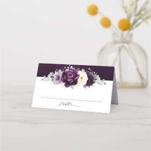 Carte De Placement Poupée d'aubergine Plum ivoire blanc Mariage flora