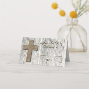Carte De Placement Première communion de la Croix du Bois rustique -