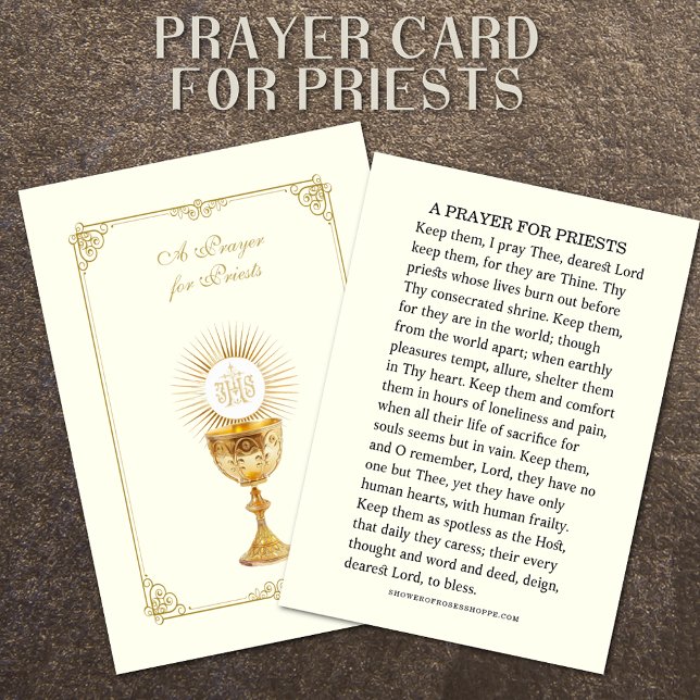 CARTE DE PLACEMENT PRIÈRE AUX PRÊTRES RELIGIEUX CATHOLIQUES (CATHOLIC PRAYER CARD FOR PRIESTS)