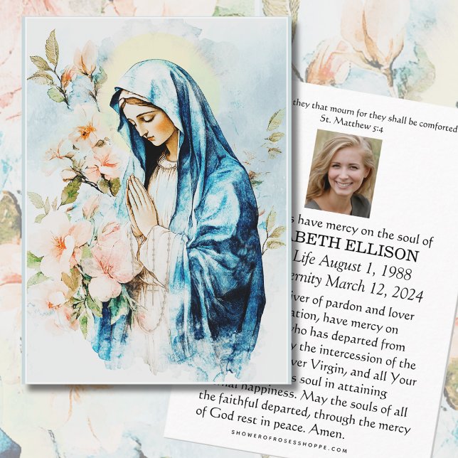 Carte De Placement Prière commémorative funéraire catholique Mary Flo (Créateur téléchargé)