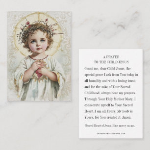 Carte De Placement Prière religieuse au cœur sacré de l'enfant Jésus