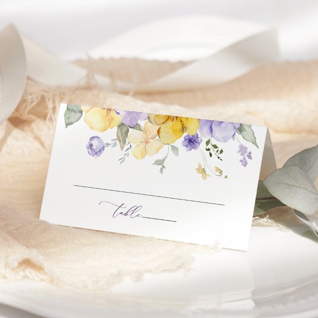 Carte De Placement Purple Flowers, Yellow Flowers, Greenery, Wedding (Créateur téléchargé)