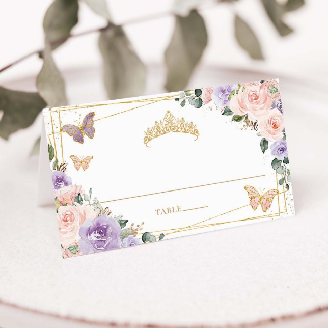 Carte De Placement Purple Lilac Blush Floral Quinceañera XV Anniversa (Créateur téléchargé)